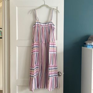 Great summer dress. Worn a few times. Lightweight, adjustable straps. Cotton.